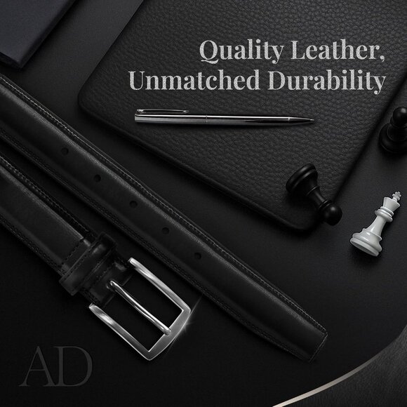 Genuine Black Leather Dress Belt for Men Tan Mens Belt for Suits Jeans Uniform - Picture 2 of 7